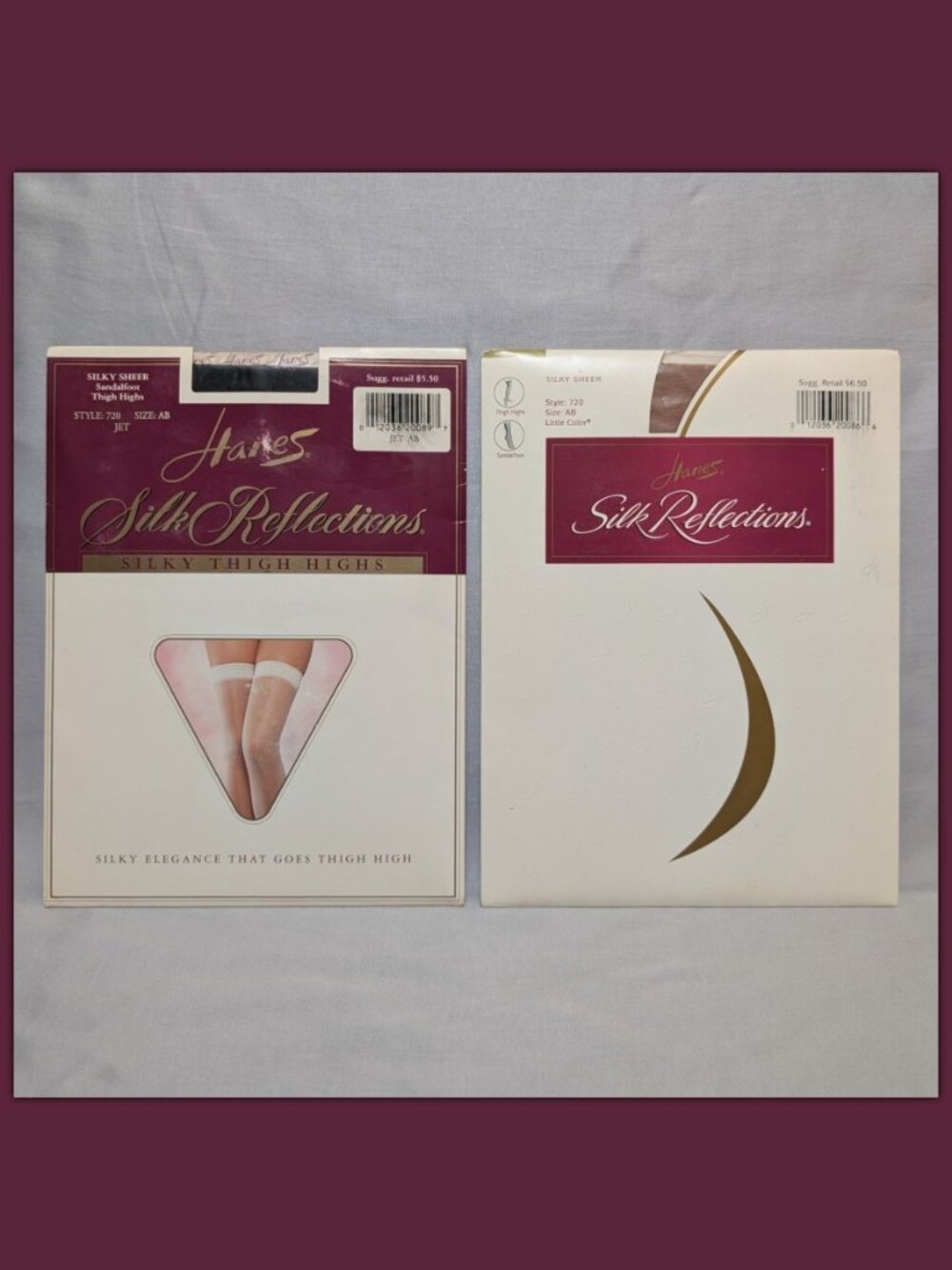 2x Hanes Silk Reflections Thigh Highs, Sandlefoot, Size AB - Jet & Little Color